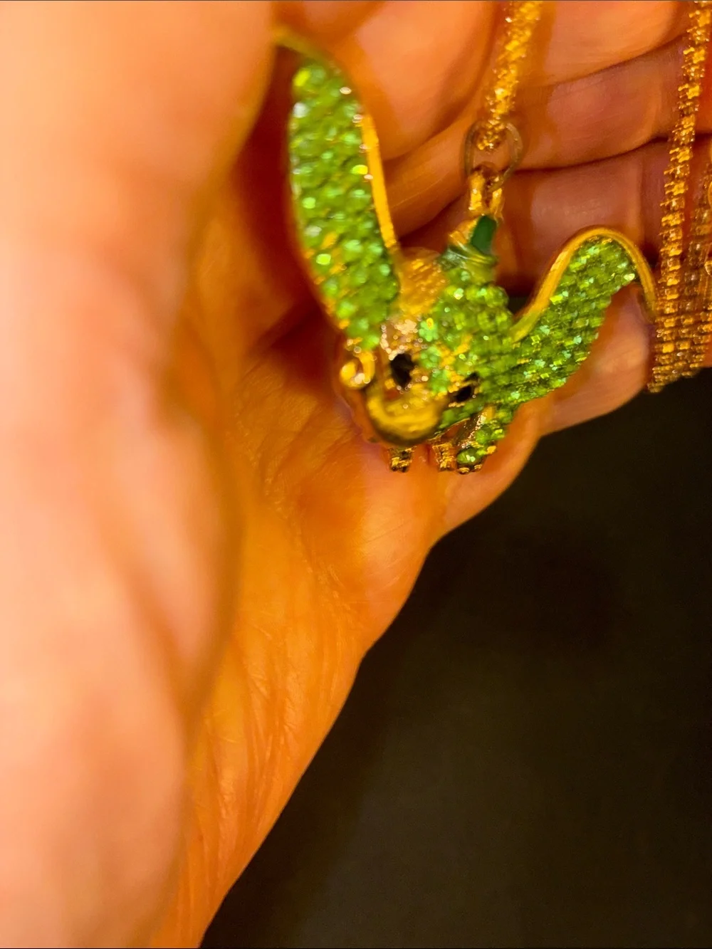 Gold-Tone Green Dumbo Pendant Vibrant Green Rhinestones
